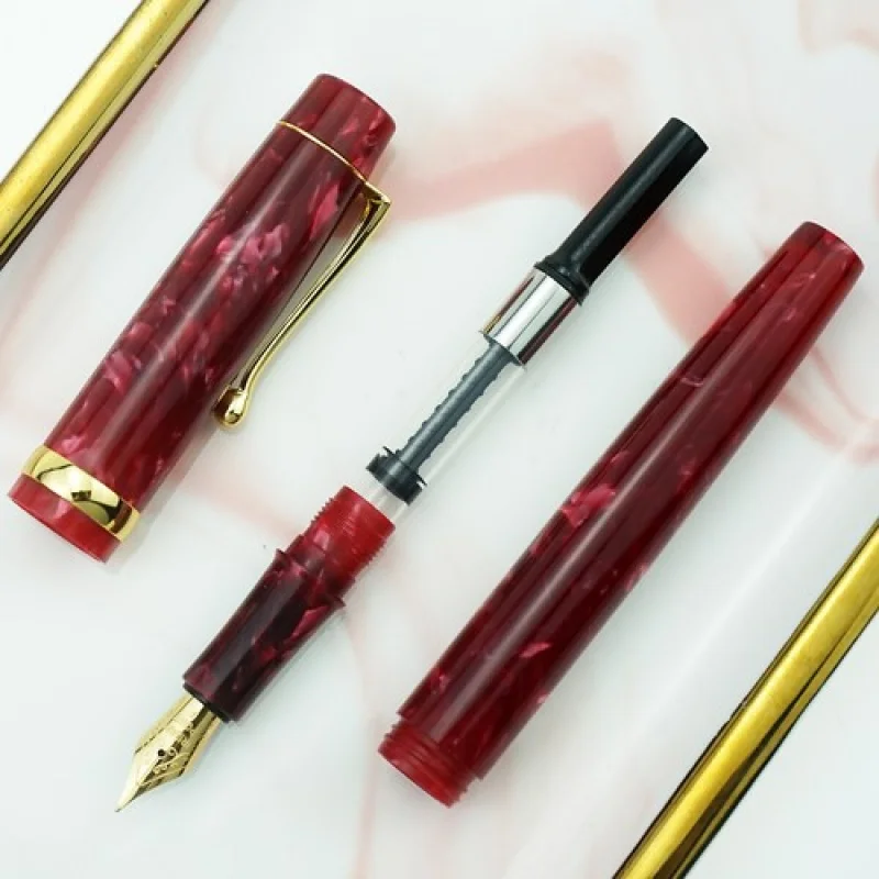 Pluma estilográfica roja acrílica A+ Jinhao, hermosa pluma de tinta con convertidor EF/F/bolígrafo doblado