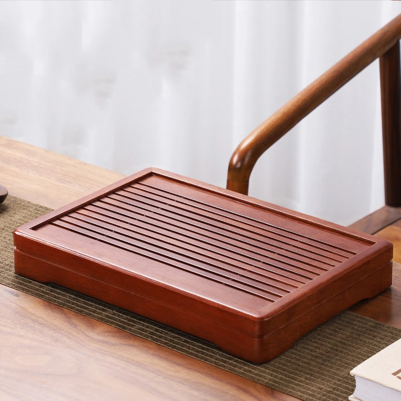 Household Solid Wood Rosewood Small Rectangular Tea Tray Kung-Fu Set Bamboo Table Water Storage Type Drawer