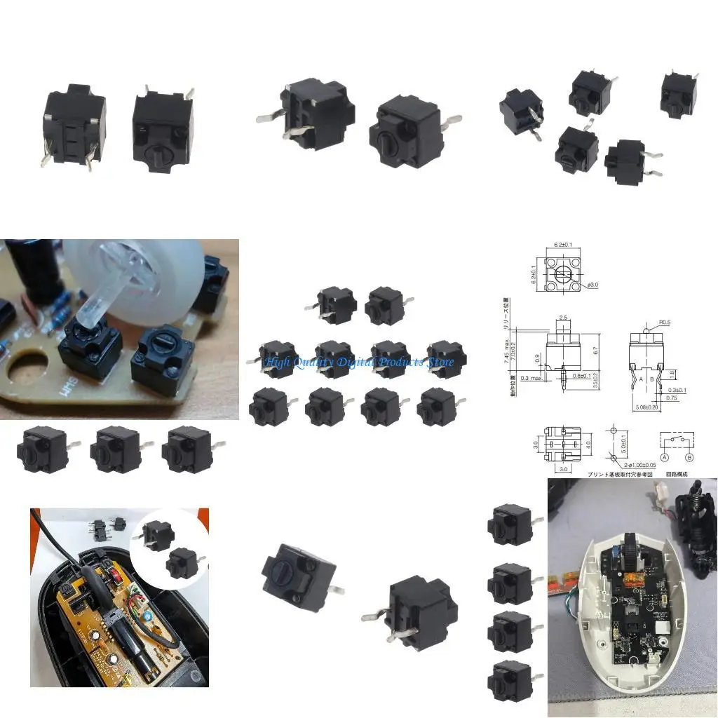 

U2JE 10pcs Square Mouse Microswitch Evqp0k07kbb4 Mouse Microbutton для точного щелчка мыши и проектов DIY