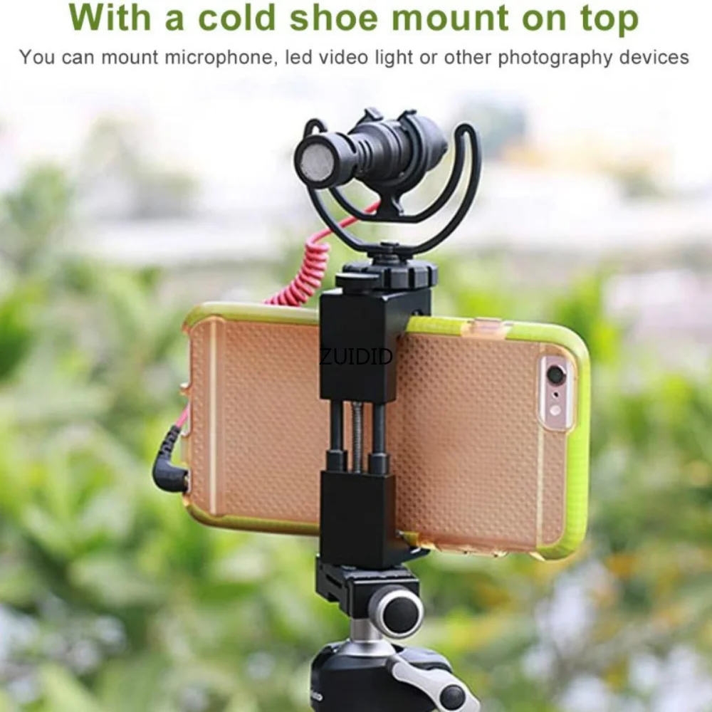 ZUIDID Metal Phone Holder Tripod Mount Monopod Clip Clamp Cold Shoe for iPhone 8 X XR XS 11 12 13 Mini Pro Max Samsung Xiaomi