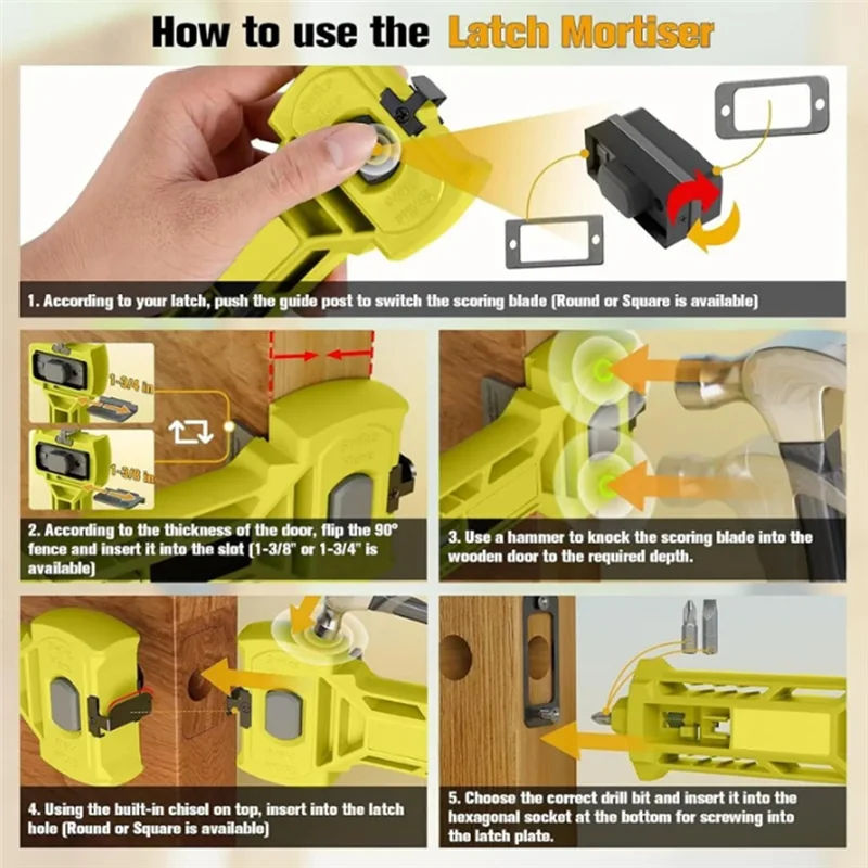 

AB11-For SQUARE Or Round Latch Installation Kit, Door Latch Mortise Tool, Door Installation Kit For 1-3/8" And 1-3/4" Thickness