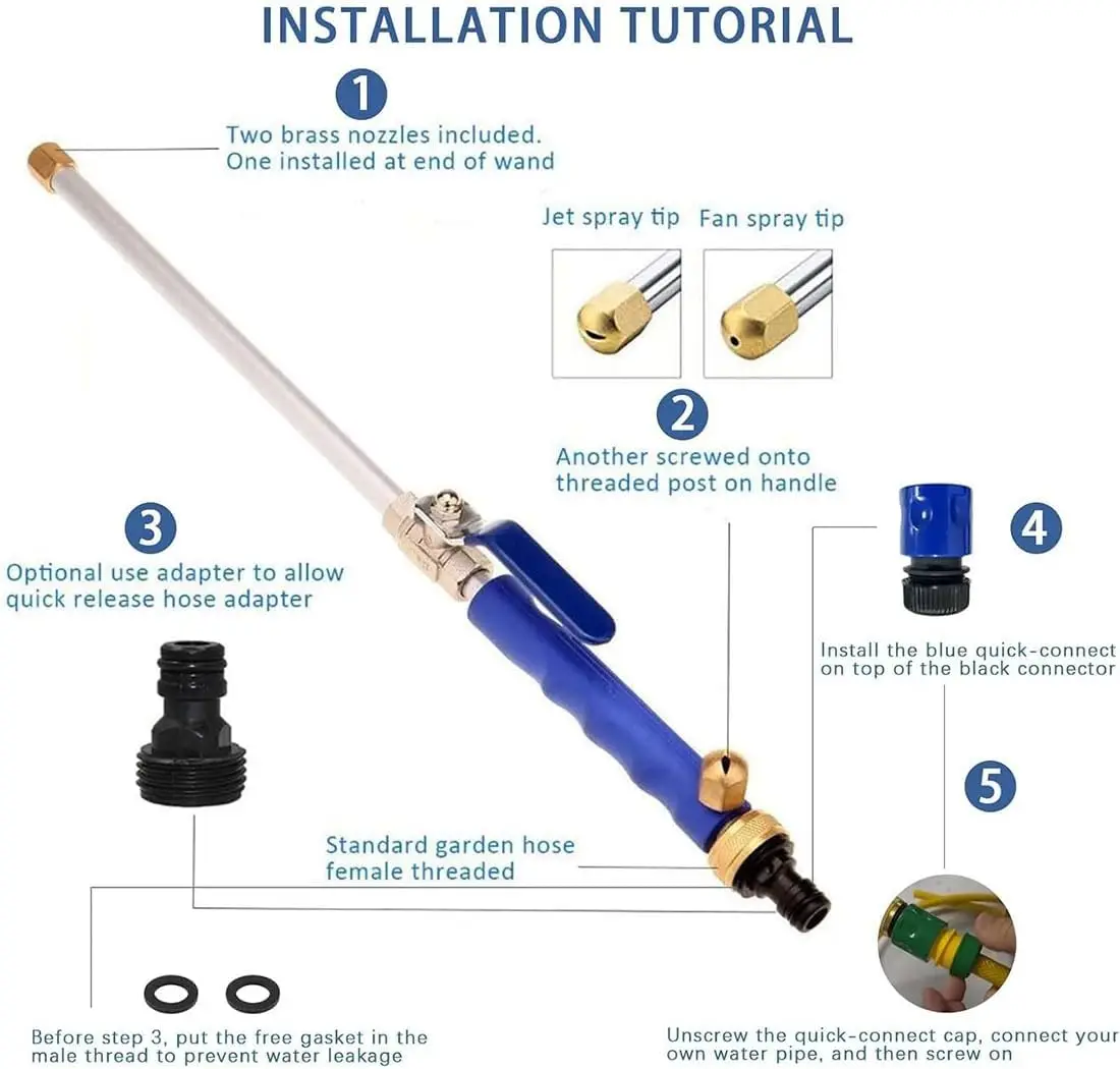 Pressures Washers Lances Wands, with 2 Different Nozzles & Hose Quick Connectors, for Lawn, Garden, Cars, Driveways, Patios