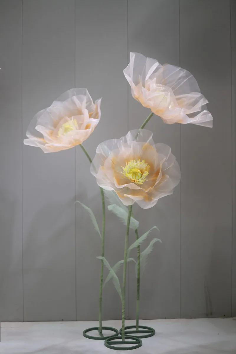 3-teiliges Hochzeitsdekor: Riesige Gazeblumen, Mohnblumen, Hochzeits-Wegweiser, Blumenständer, Event-Party-Hintergrunddekoration, Bühnen- und Schaufensterdekoration – Detail 3