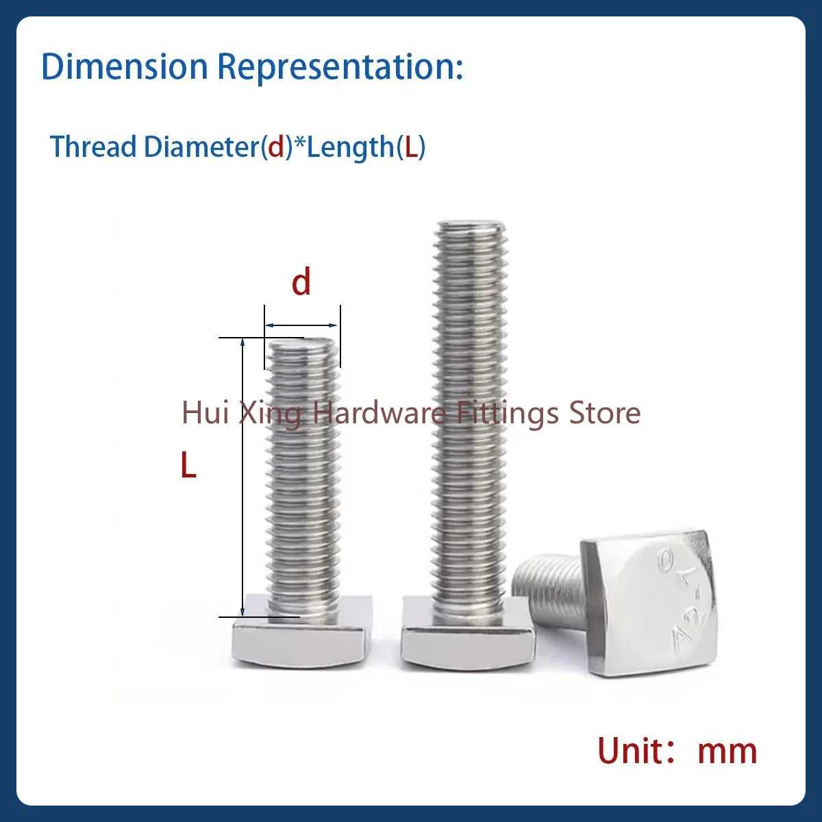 304 Stainless Steel Square Head Bolt/ Small Square Head Screw M5M6M8M10M12