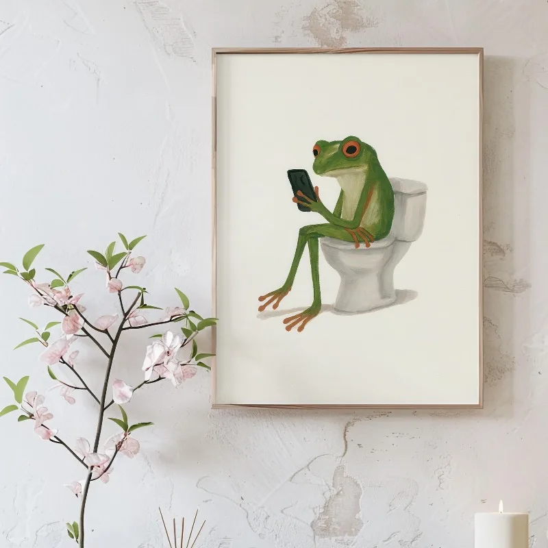 Funny Animal Bathroom Canvas Painting Cute Elephant Flamingo Frog Wall Art Retro Vintage Home Decor Funny Toilet Poster Unframed