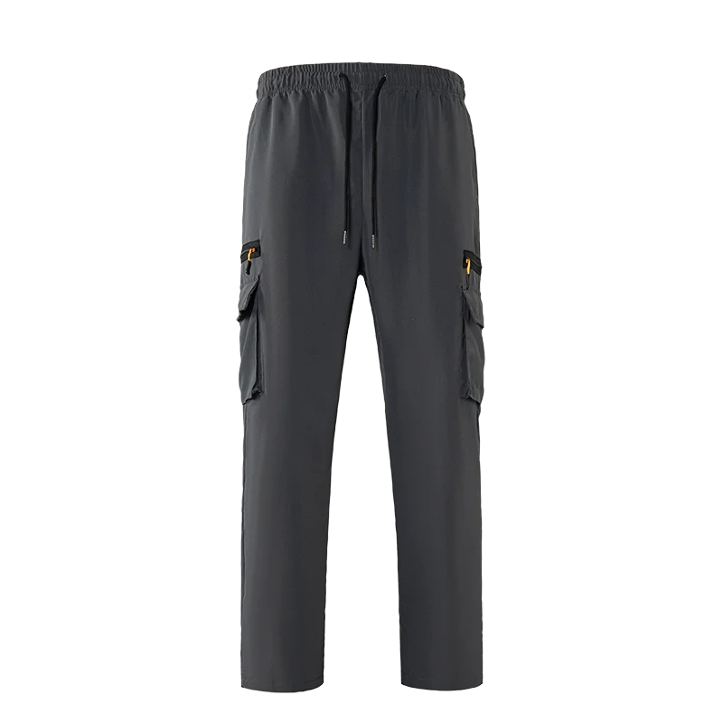 Men's Quick Dry Cargo Pants Elastic Waist Drawstring Multi‑Pocket Loose Trousers Outdoor Hiking Fishing Casual Lightweight Long