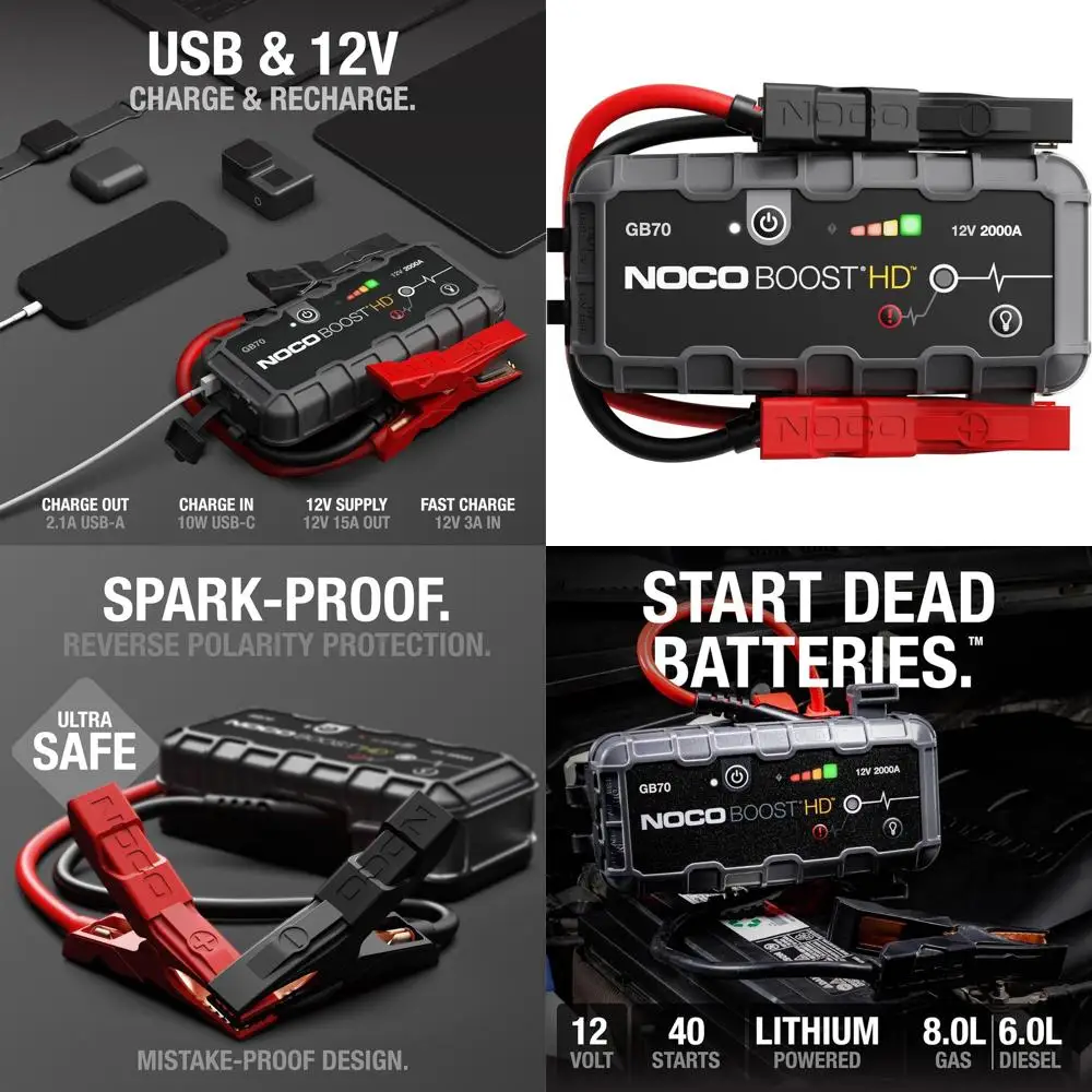 

Boost GB70: 2000A UltraSafe Jump Starter – 12V Lithium Battery Booster Pack, Portable Jump Box, Power Bank & Jumper Cables - for