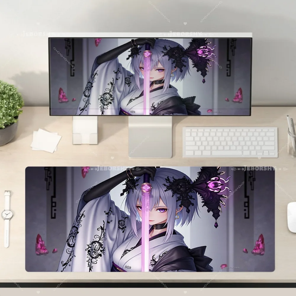 

Samurai Anime Girl with Sword Large Mouse Pad Non-slip Rubber Desk Mat for Gaming Office