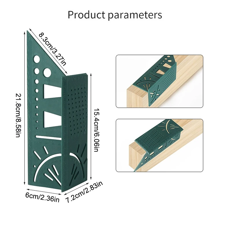 Multifunctional Locate Carpenter Angle Ruler 3D Miter Angle Measuring Tool Perforated Positioning Ruler 45 90 Degree Lines Ruler