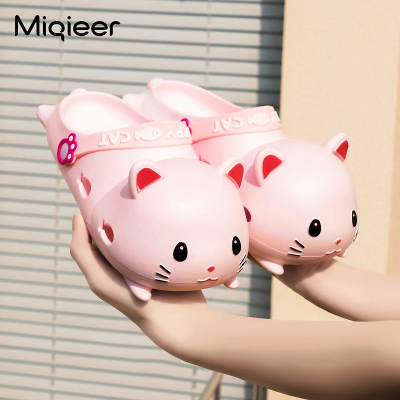 3D Cat Slippers for Girls Women Cute Garden Shoes Children Home Slippers Anti Skid Kids Clogs Beach Sandals Breathable Mules