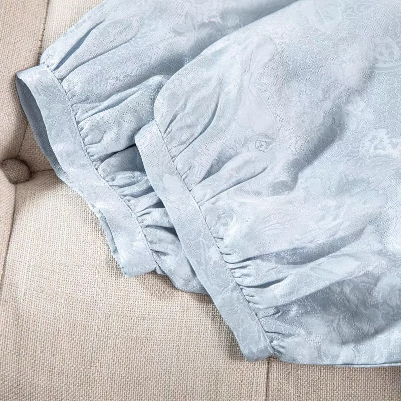 Abbigliamento casual da donna 100% seta di gelso naturale Hua Luo T-shirt a maniche corte girocollo classica casual versatile blu ghiaccio