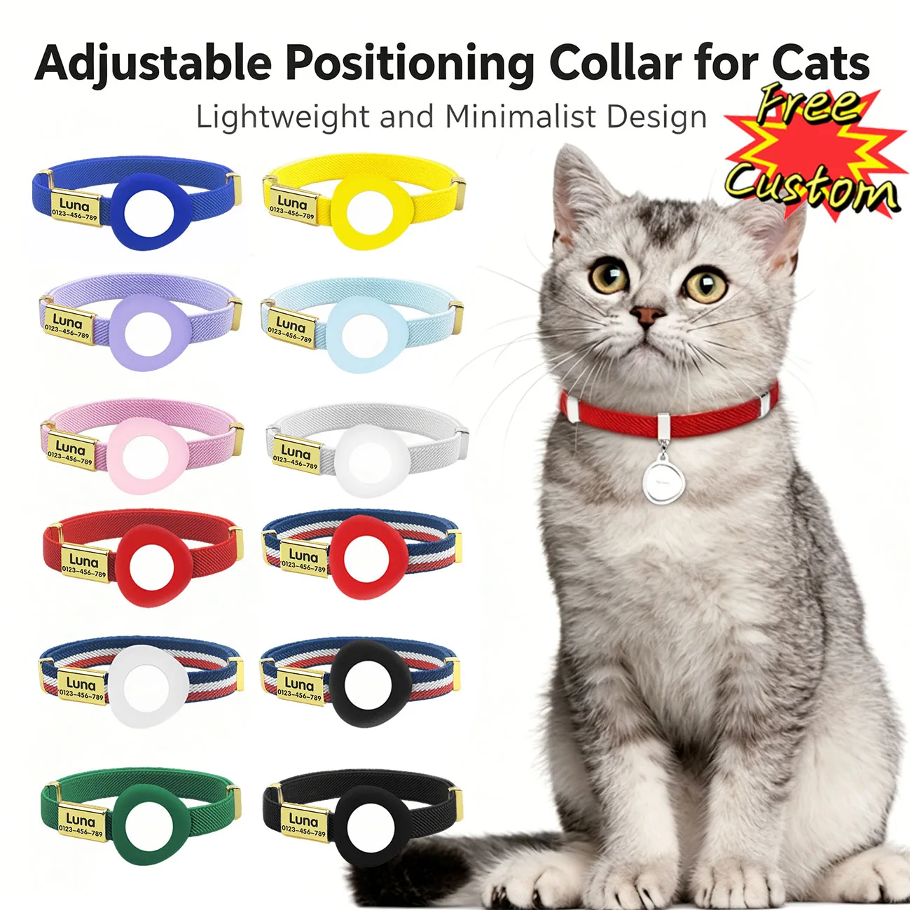 Collier d'identification personnalisable pour chat, compatible avec l'étui anti-perte Huawei Tag, collier réglable pour chaton, sans GPS inclus