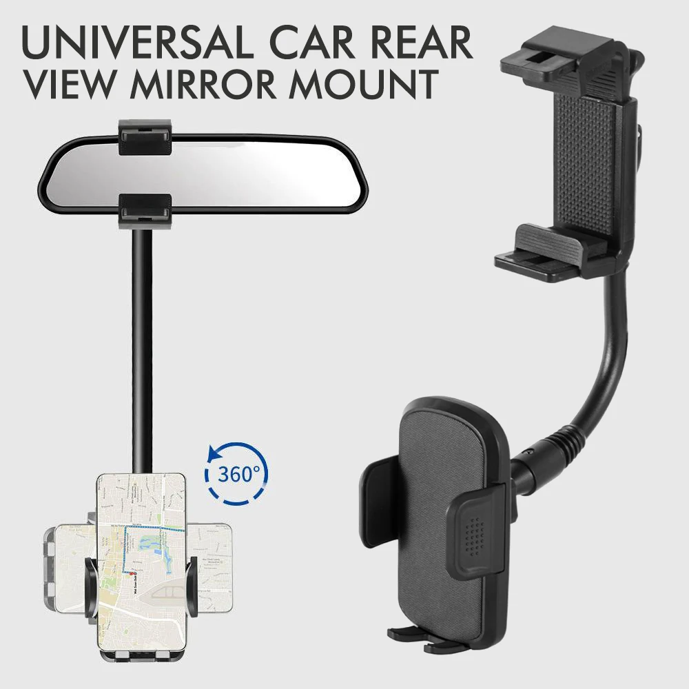 Suporte para Telefone no Retrovisor 360 °   Suporte de Telefone para Carro Rotativo e Retrátil Multifuncional para Espelho Retrovisor de Todos os Veículos