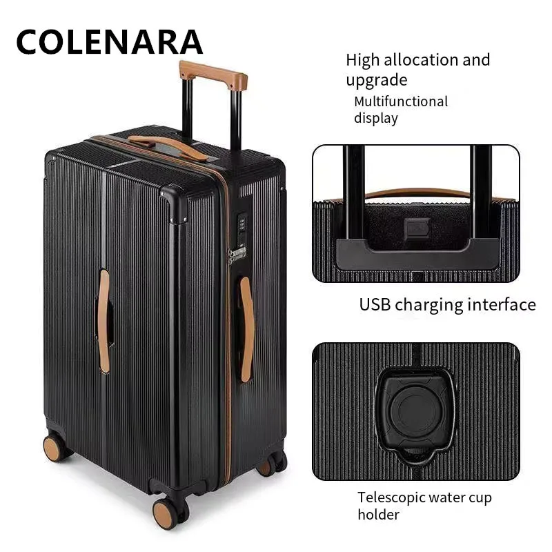 

COLENARA Zipper Luggage ABS+PC Boarding Box Large Capacity Aluminum Frame Trolley Case 20"24"26"28 Inch Rolling Suitcase