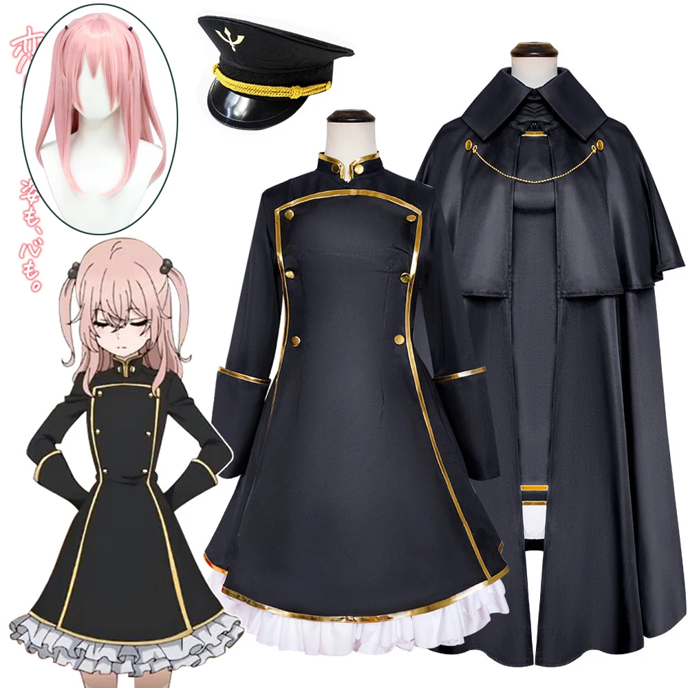Anime My Dress-Up Darling Inui Sajuna Cosplay Costume いぬい さじゅな Pink Wig Black Suit with Hat Cloak Halloween Costume Role Play