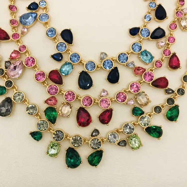 

Oscar European Designer Gemstone Necklace Vintage Colorful Crystal Statement Piece Elegant Luxury Jewelry for Party & Gifting