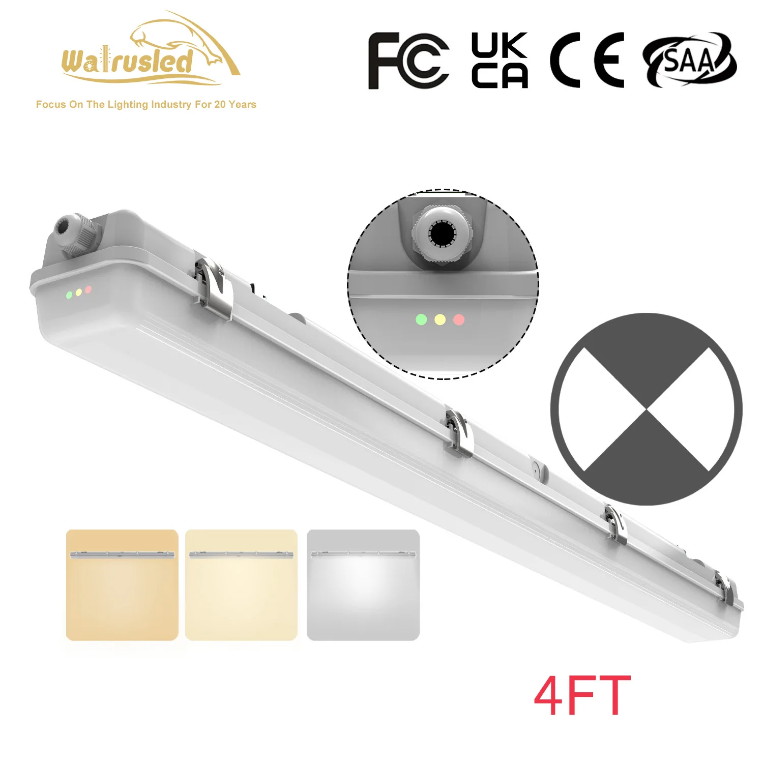 

4-футовый светодиодный парный аварийный светильник, резервная батарея IP65, 40 Вт, 5000 лм, 3/4/5000 К, наружное водонепроницаемое освещение для магазина FCC