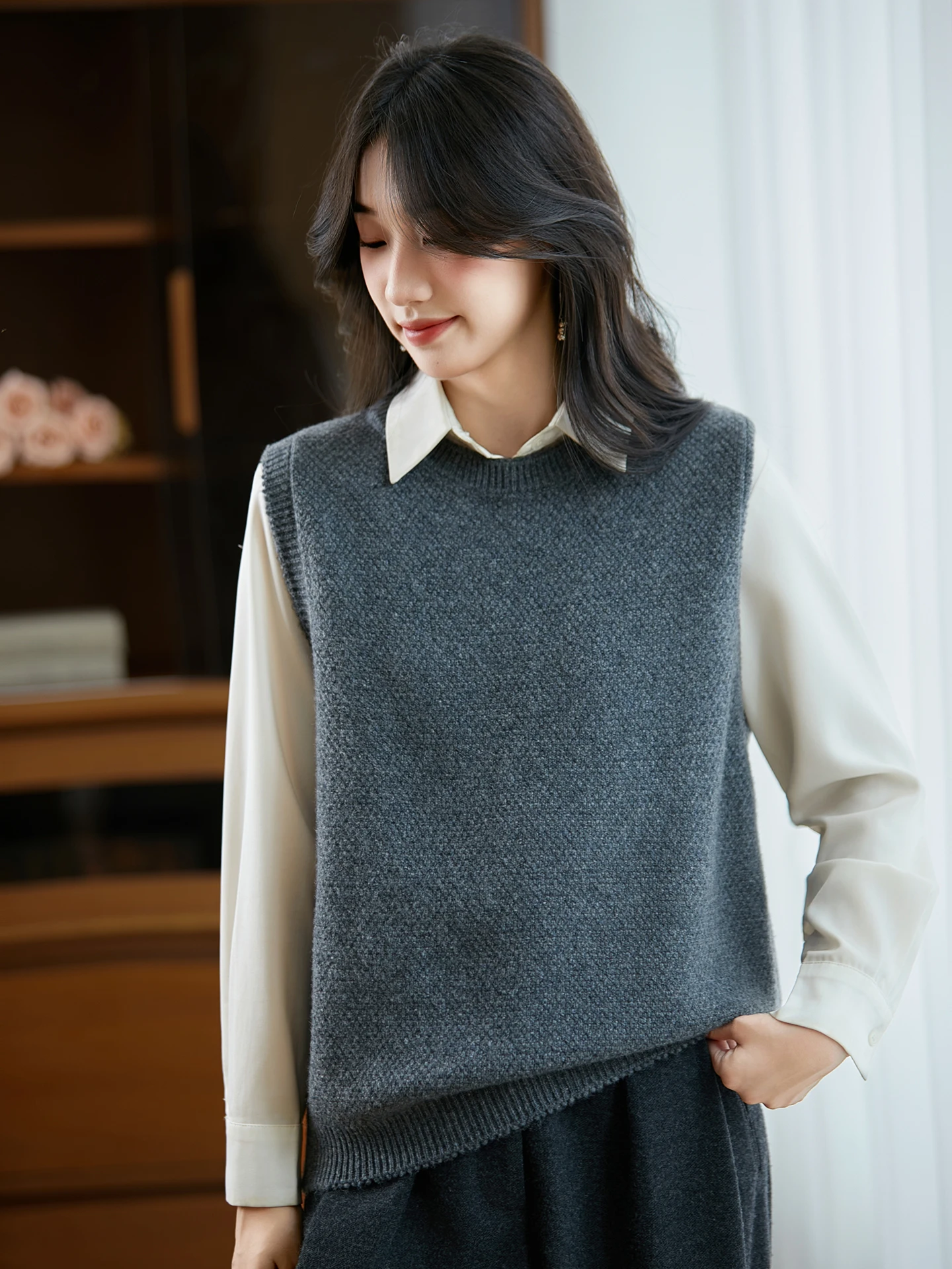 

Slimming round Ne Svel Knitted Vest Women's New Sle Loose Pure Color Trendy Sweater Tank Top Casual Commute Sle