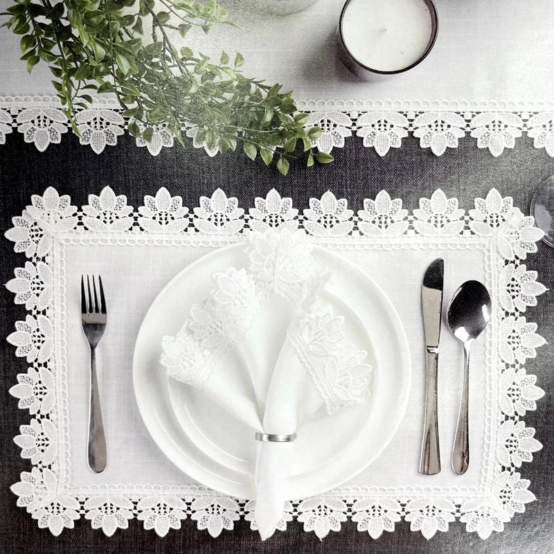 6 Pieces Lace Napkins White Hemstitch Cocktail Napkin For Party Wedding Table Linen Lace Napkins Fabric Cotton Dinner Napkin