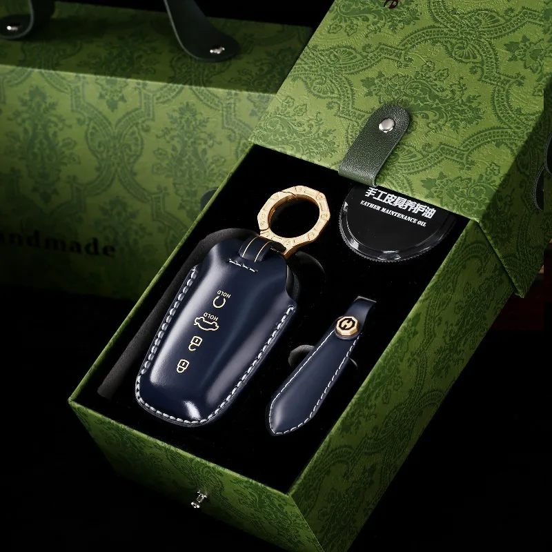 High-End Personality Genuine Leather Key Case Cover Protective Shell Bag keychain For Red Flag Hongqi H5 H9 H7 Car  Accessories