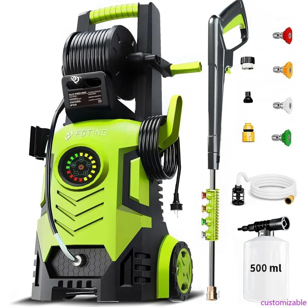 

2025 Enhanced 5000 PSI Pressure Washer with Adjustable 8-Level Touchscreen, 34-Inch Tall, 4 Quick-Connect Nozzles, and Inlet Hos