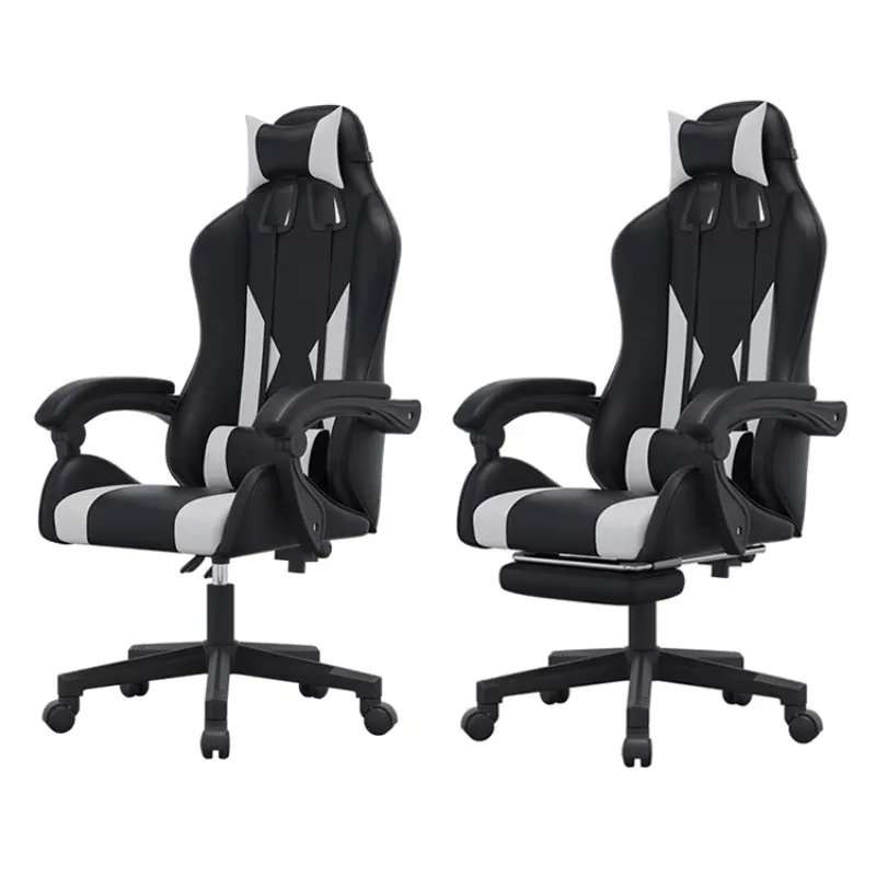 Silla gaming ergonómica de cuero blanco y negro con logo bordado personalizado
