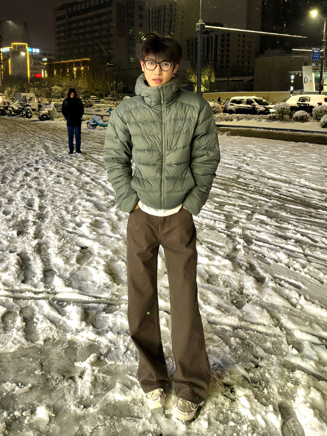 

Café Brown Fleece Lined Straight Leg Men's Jeans American Vintage Knife Slimming Workwear Autumn Winter Casual Trousers