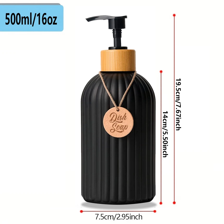 Matte Black Soap Dispenser Bottle for Shower Wall Refillable Shampoo Conditioner Bodywash Bottle with Wooden Tag