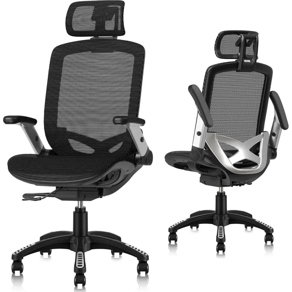 

Office Mesh Chair, High-Back Desk Chair with Sliding Seat, Adjustable Flip-up Armrest & 2D Headrest, 4-Gear Tilt Function