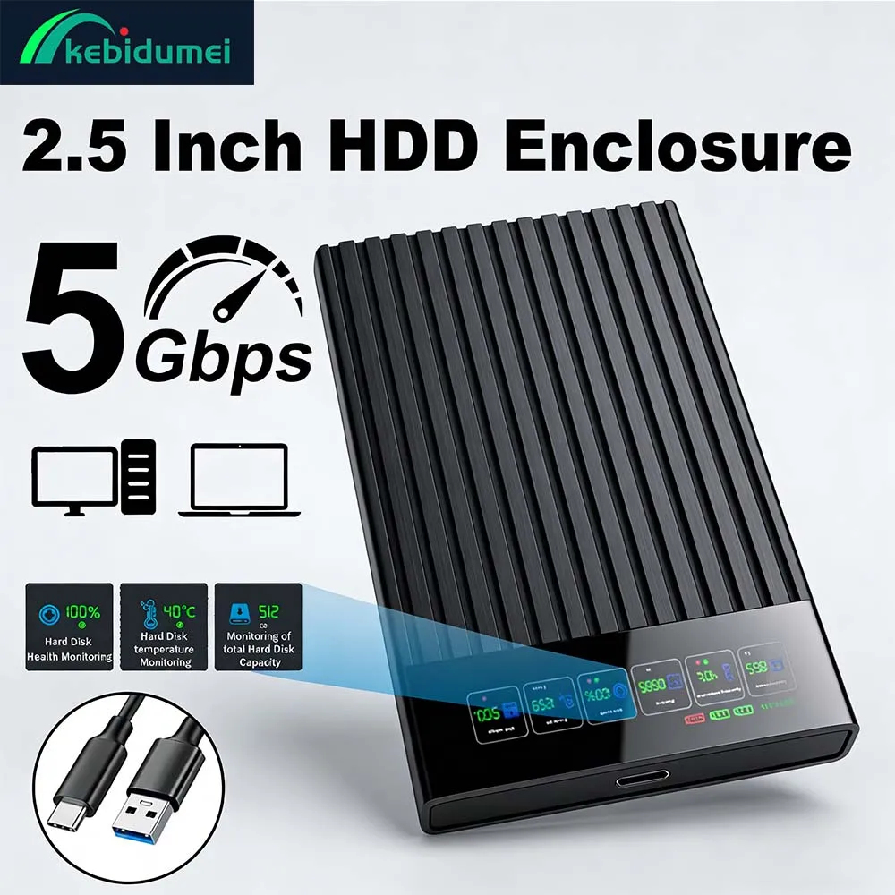 Caixa de HDD SSD Inteligente Kebidumei com Display Digital 2.5 polegadas SATA USB 3.1 Enclosure para HD Móvel 6Gbps para PC
