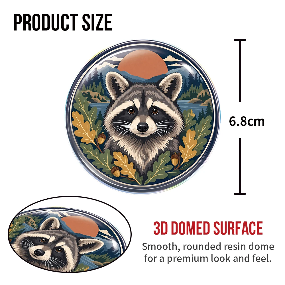 Raccoon Autumn Forest Portrait 3D Epoxy Resin Round Stickers Waterproof Glossy Domed Decals for Car Laptop Tumbler Water Bottle 2