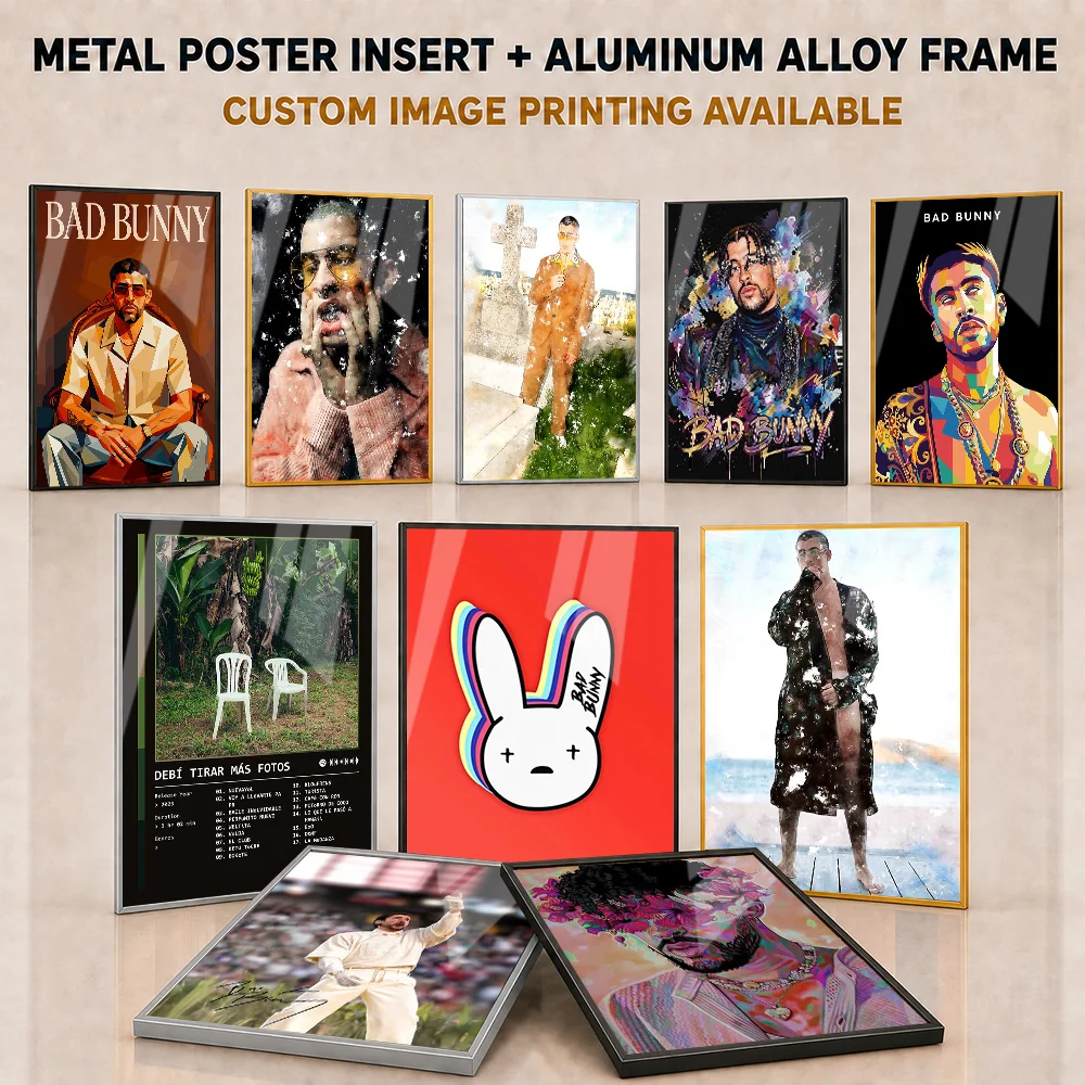 Bad Bunny Metal Posters With Aluminum Alloy Frame Personalized Photo Music Inspired Wall Art For Listening Room And Home Studio