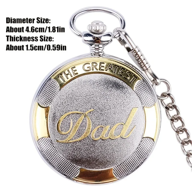 "Dad" Retro Pocket Quartz Watch Father's Best Gift Trendy Pocket Watch Pendant Necklace Clothing Accessories For Men image 2