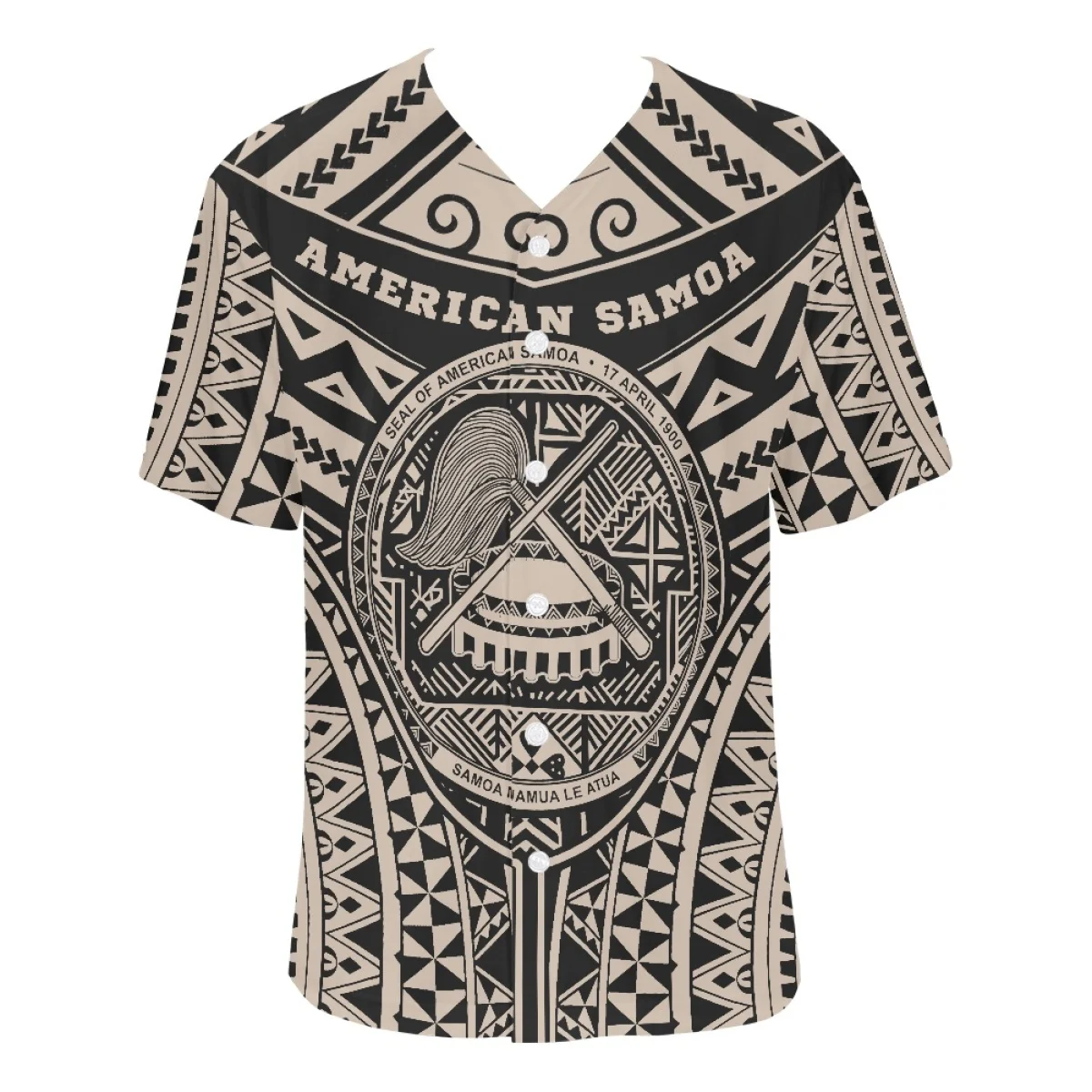 

Polynesian Traditional Tribal Summer Breathable Baseball Clothing American Samoa Print V-Neck Short Sleeve Baseball Uniform