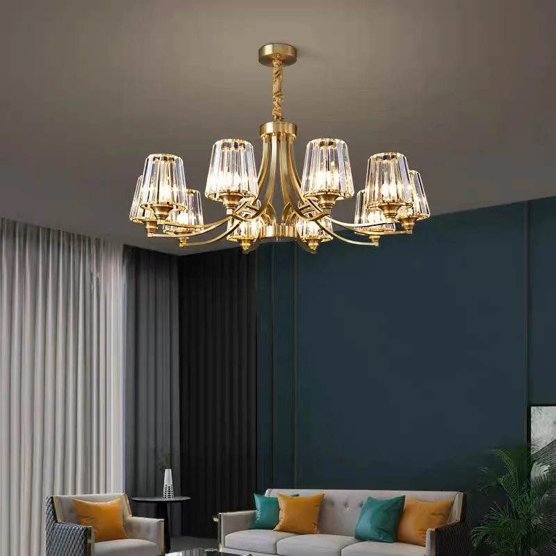 Postmodern Crystal Chandelier for Living Room Bedroom Dining Room Luxury American Copper Pendant Light Home Lighting Fixture