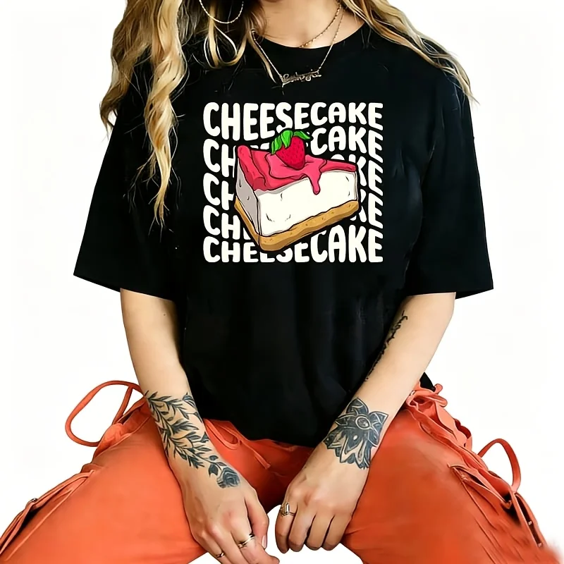 Cheesecake Design for a Cheesecake Lover Women's T-Shirt 100% Cotton Funny Graphic Short Sleeve Tee Novelty Shirt Casual Crew Neck Top S-5Xl