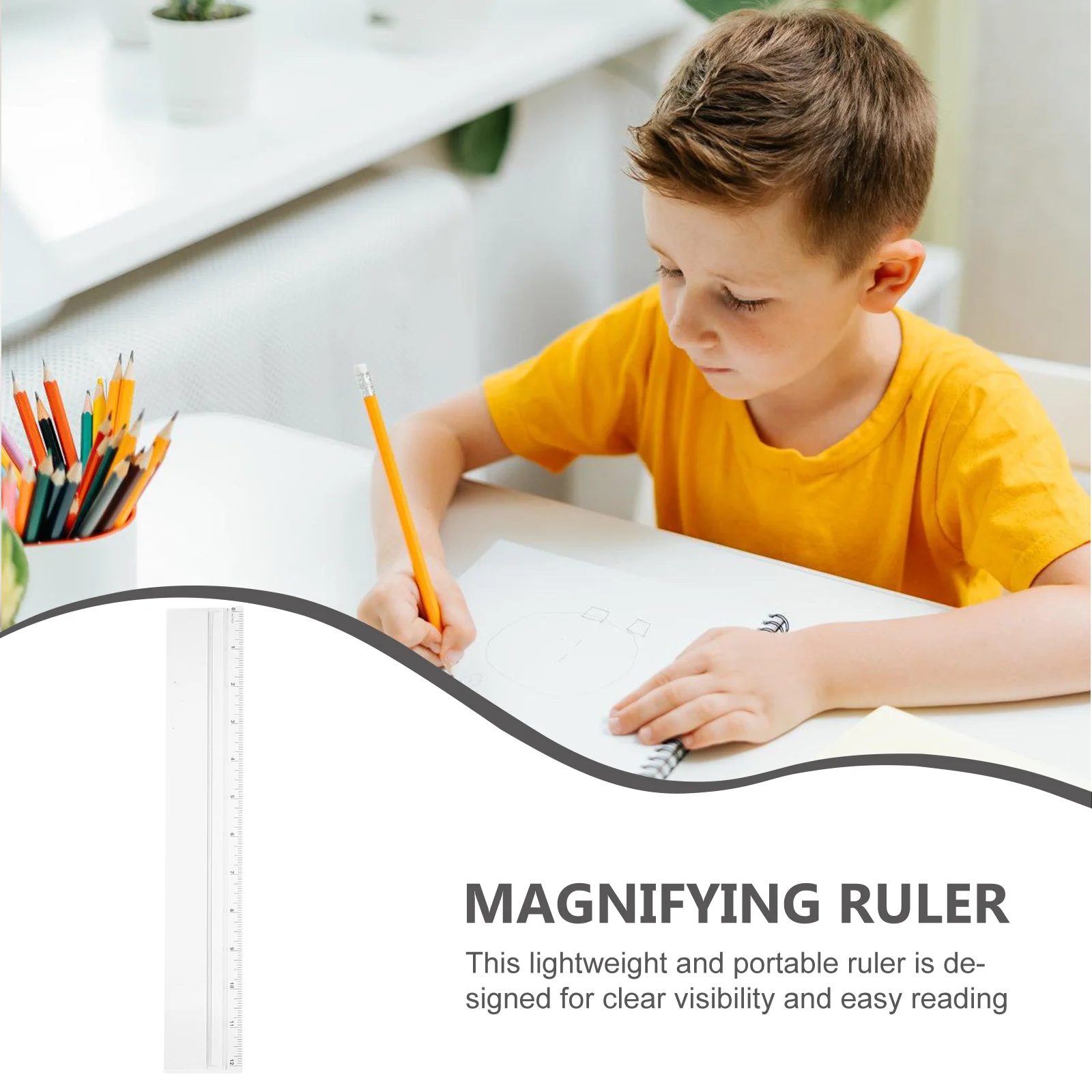12Inch Transparent Ruler with Magnifying Bar for Office Teaching Drawing Measuring Tool Student Stationery Professional Scale