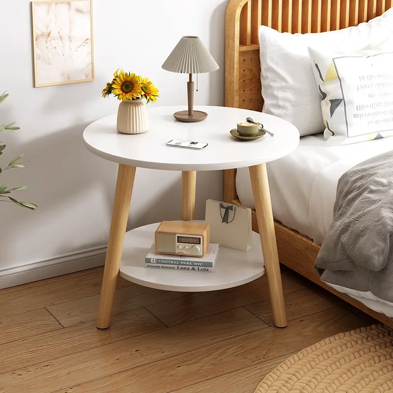 Simple side table Modern bedside table Bedroom storage table Household small solid wood leg bedside cabinet