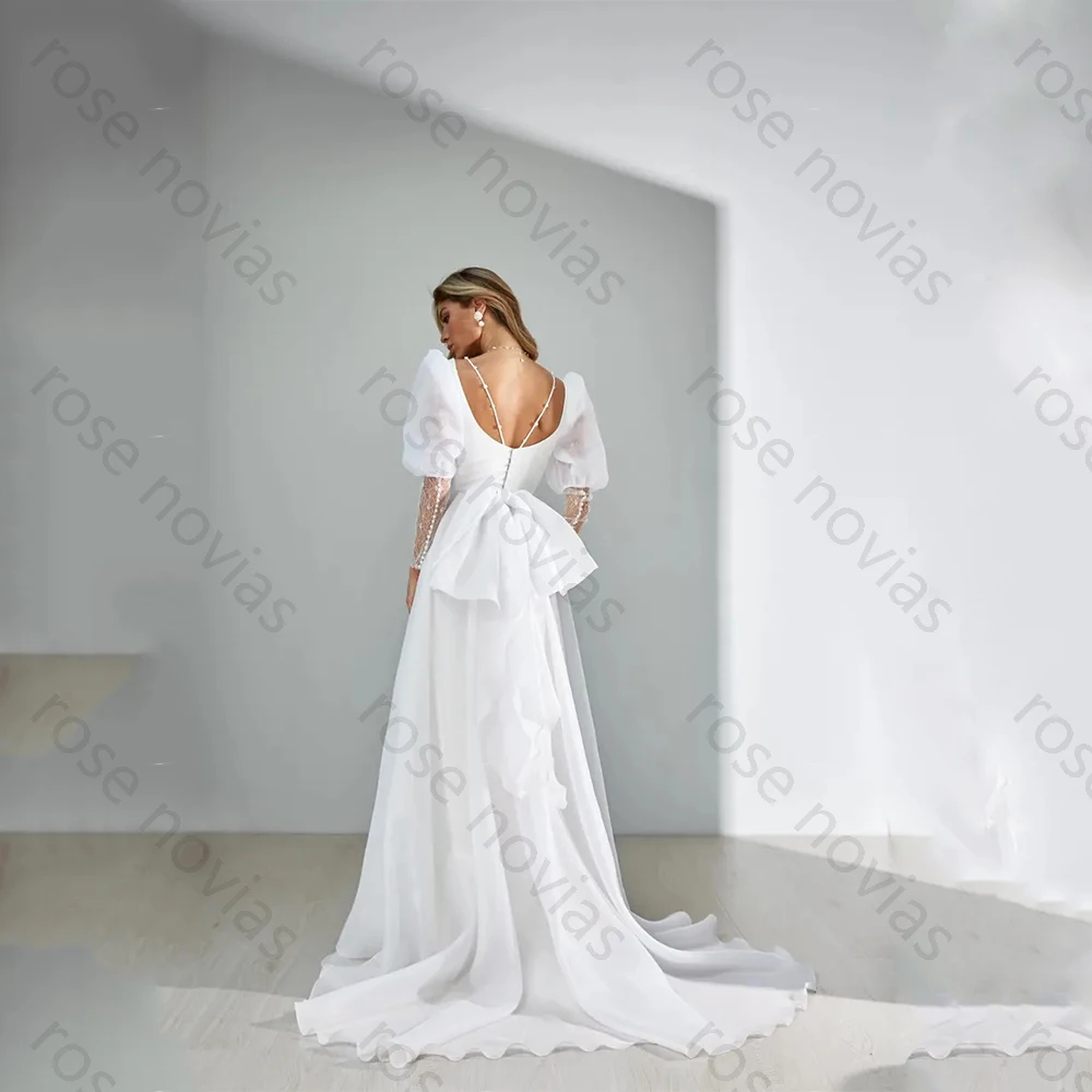 Customized High Quality Sexy White Elegant Satin Wedding Dresses Spaghetti Strap Bow Prom Gown A-line for Floor Length New Style