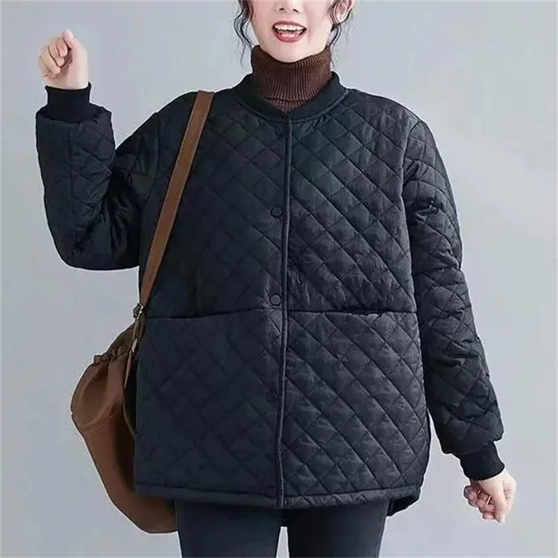 

Female Quilted Cotton-Padded Jacket Coffee Color 5XL Women's Clothing Autumn Winter Loose Mother Big Pocket Cotton Coat Thick