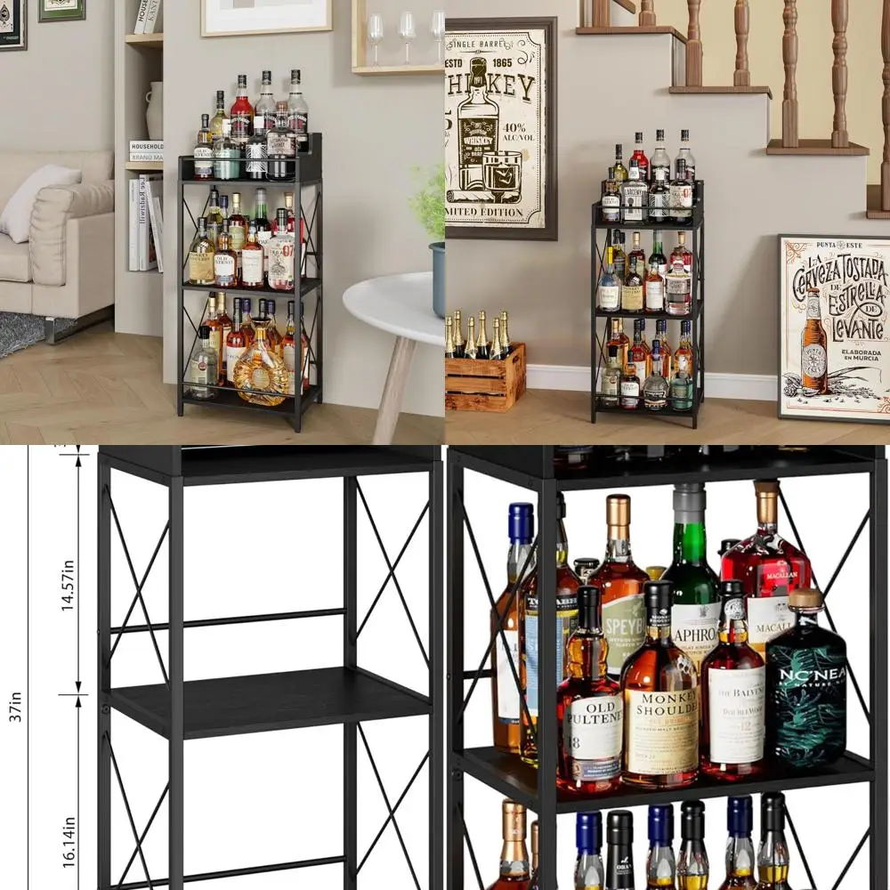 

Полка для домашнего бара для виски, духов и спиртных напитков в классическом черном цвете