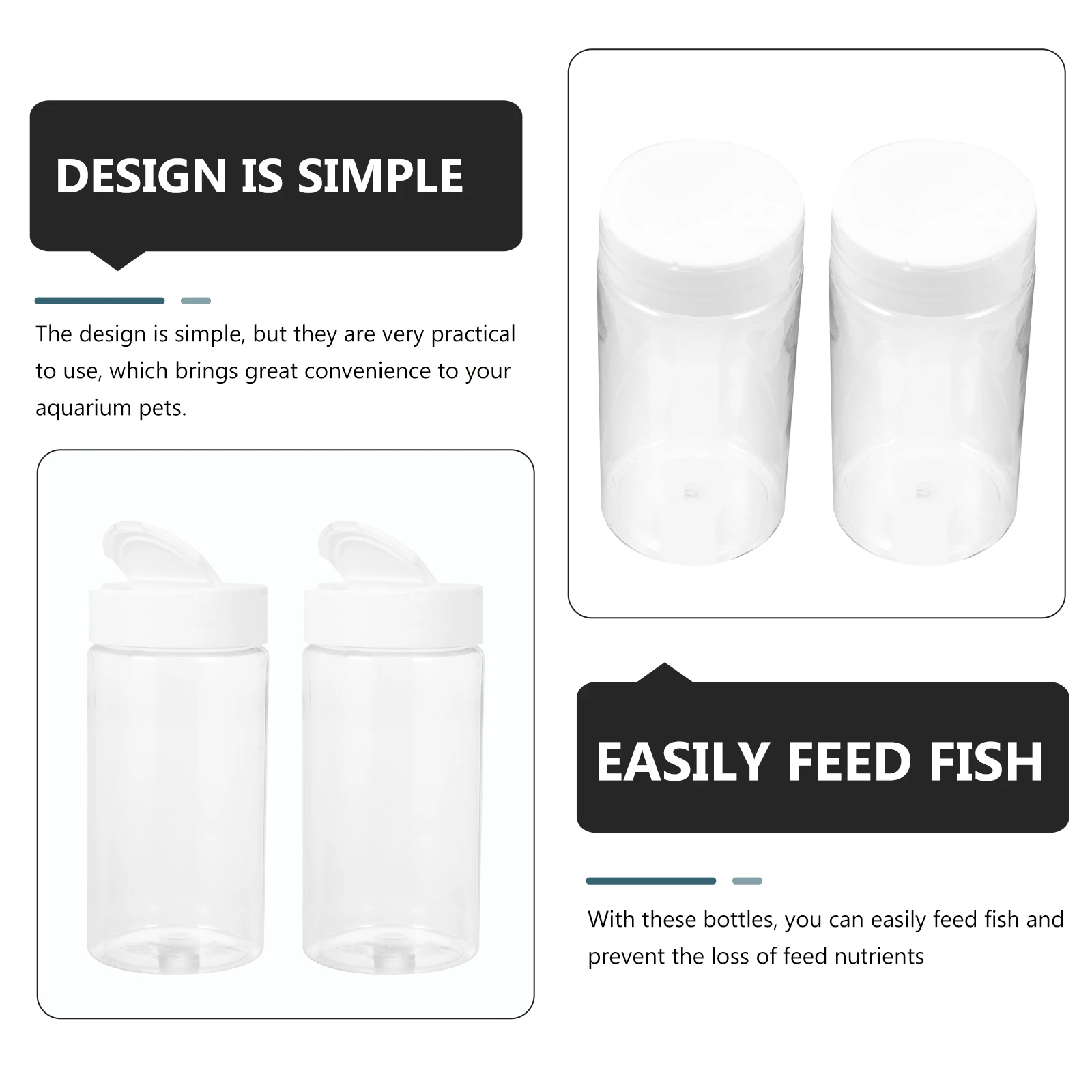 

2pcs Transparent Feeding Storage Bottles Food Containers Durable Fish Feeders For Aquarium Tanks Ornamental Fish Multi-Holes