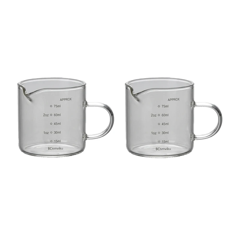 Espresso Shot Glass with Measurement, 75ml Mini Glass Pitcher, Heatproof Coffee Cup for Extraction, Barista Tools Accessories