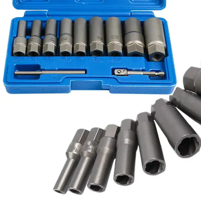 7 11Pc Socket Wrench Locking Wheel Nut Bolt Stud Extractor Remover Set For Broken Damaged Screw Removal Auto Repair Tool Kit