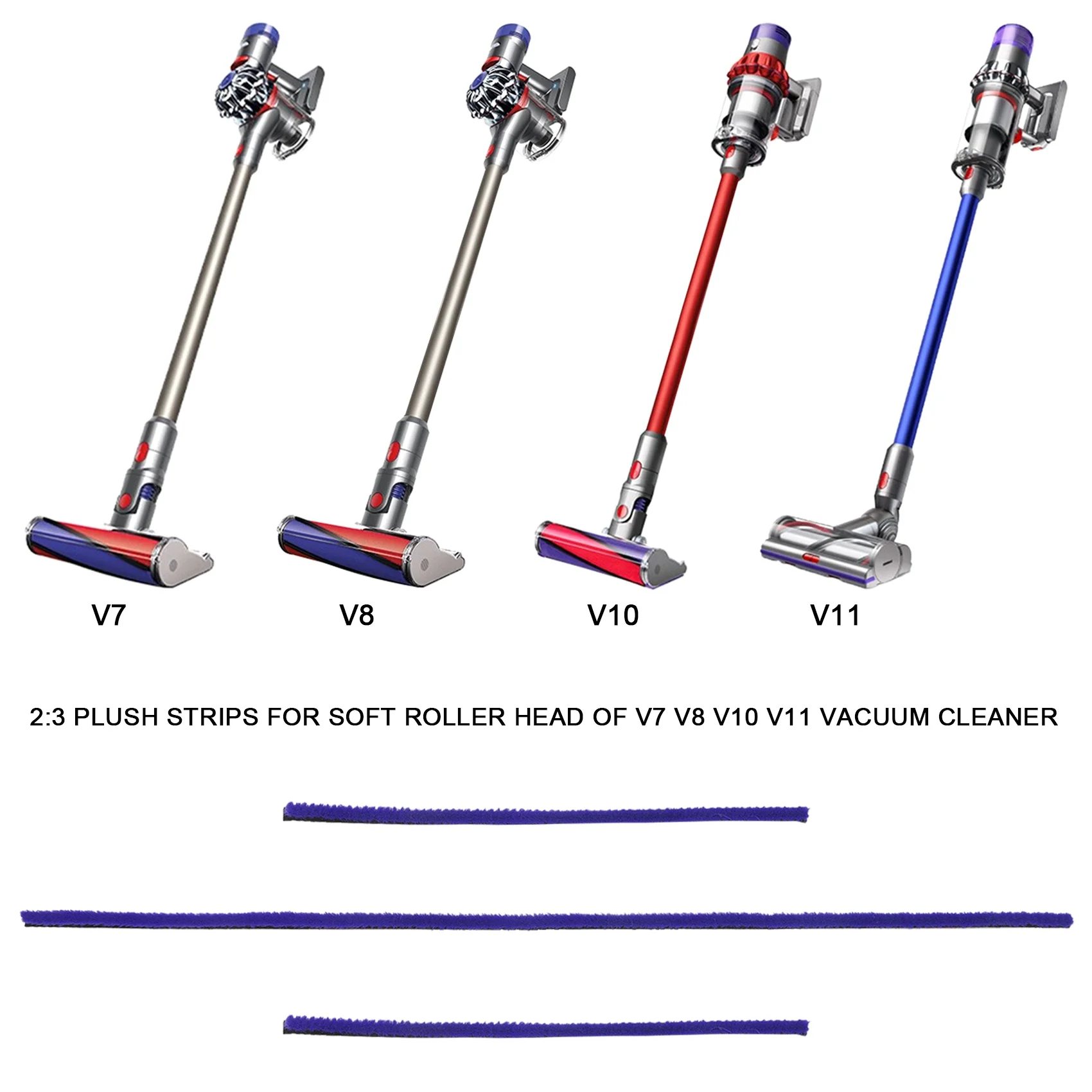 다이슨 진공 청소기용 부드러운 봉제 스트립, 부드러운 롤러 헤드 교체 액세서리 부품, V6 V7 V8 V10 V11, 3 개