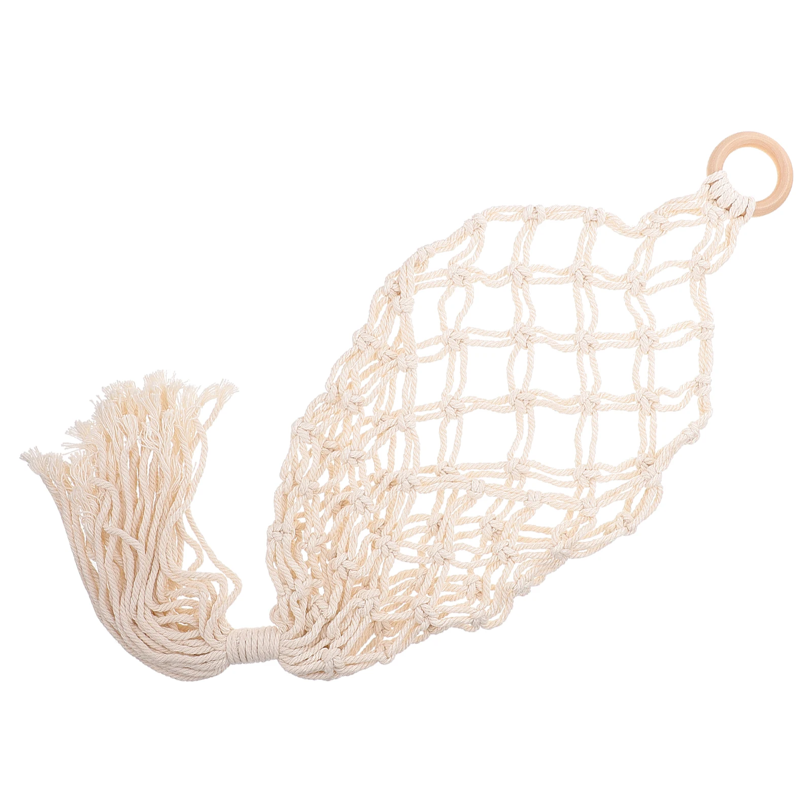 

1pc Cotton Rope Hanging Basket Beige Sturdy Storage Kitchen Fruit Vegetable Basket Handmade Decorative Home Balcony