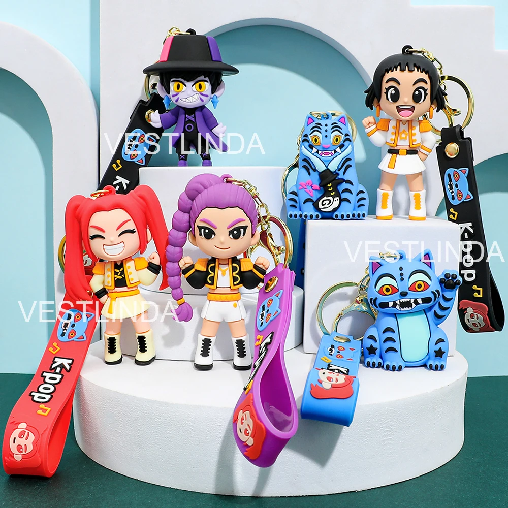 

5/20PCS Anime Movie KPOP Demon Hunter Girl Group Keychain Rumi Mira Zoey Peripheral Pendants Cute Tiger Key Ring Decorative Gift