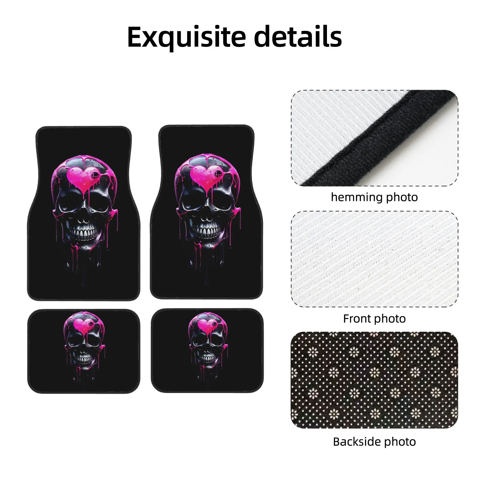 Set of 4 Pink Heart Skull Car Mats - Easy to Clean Interior Add-Ons | Fits Most view 5