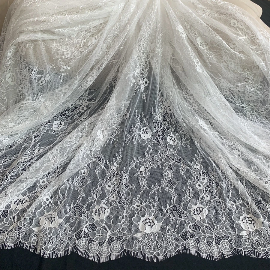150CM Wide(Height) Subtle High Quality Eyelash Chantilly Lace Fabric DIY Handcraft Lace Material Sewing 3 Meters