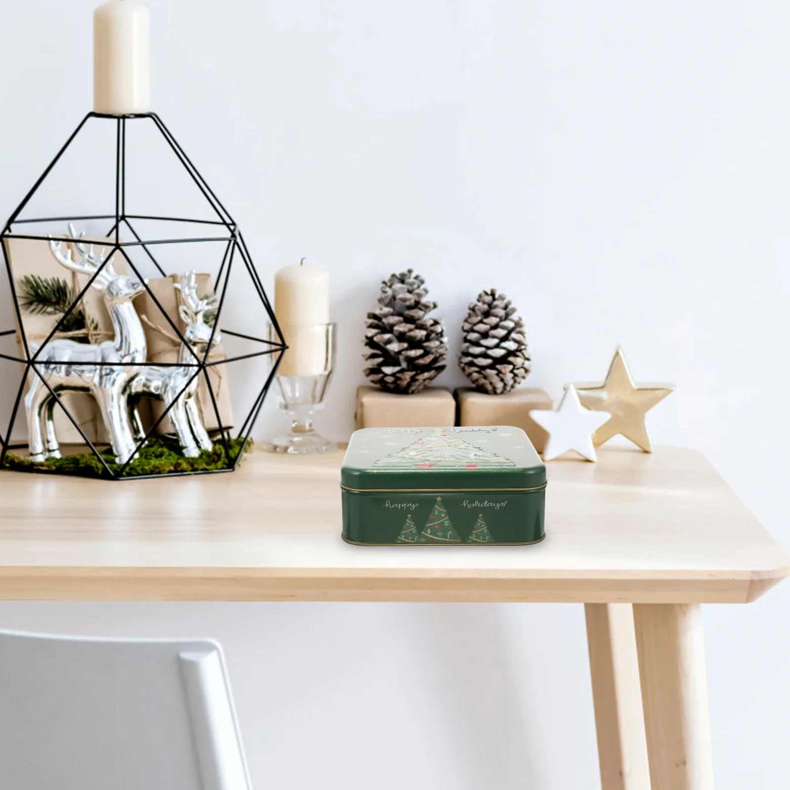 

HOMOCONO Christmas Gift Box Cookie Container Party Tin Jar Vintage Large Empty Storage with Lid